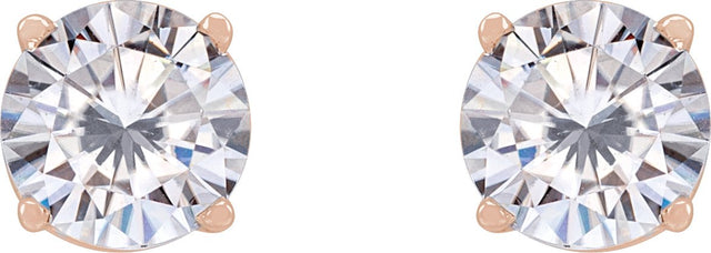 14K Gold Lab-Grown Moissanite Round 4-Prong Lightweight Stud Earrings - Rose Gold - view 4