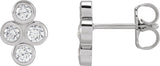 Platinum Round Natural Diamond Bezel-Set Cluster Earrings