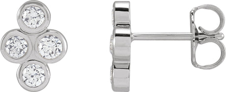 Platinum Round Natural Diamond Bezel-Set Cluster Earrings