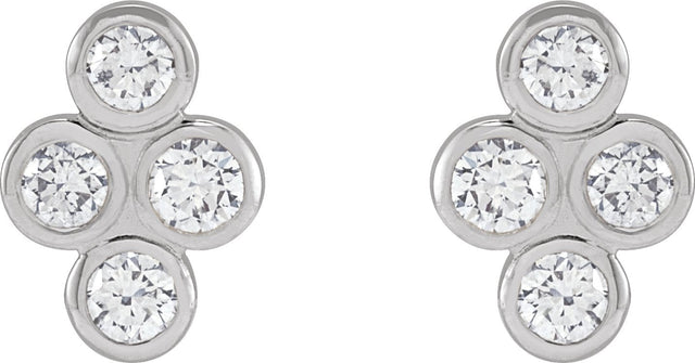 Platinum Round Natural Diamond Bezel-Set Cluster Earrings - view 2