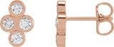 14K Gold Round Natural Diamond Bezel-Set Cluster Earrings - Rose Gold