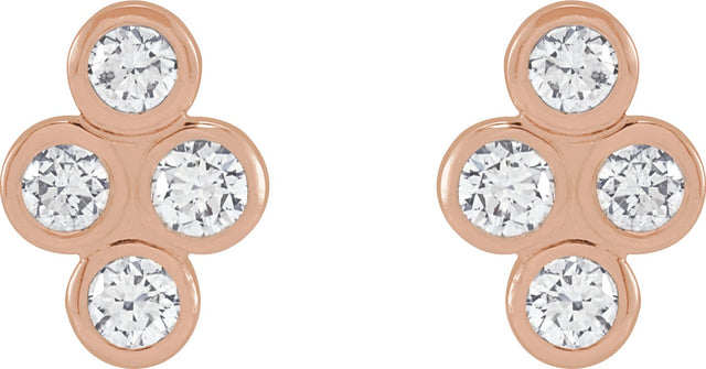 14K Gold Round Natural Diamond Bezel-Set Cluster Earrings - Rose Gold - view 2