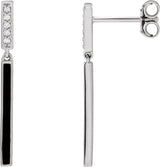 14K Gold Round Natural Diamond Enamel Bar Earrings - White Gold