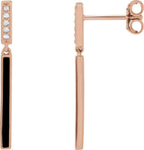14K Gold Round Natural Diamond Enamel Bar Earrings - Rose Gold