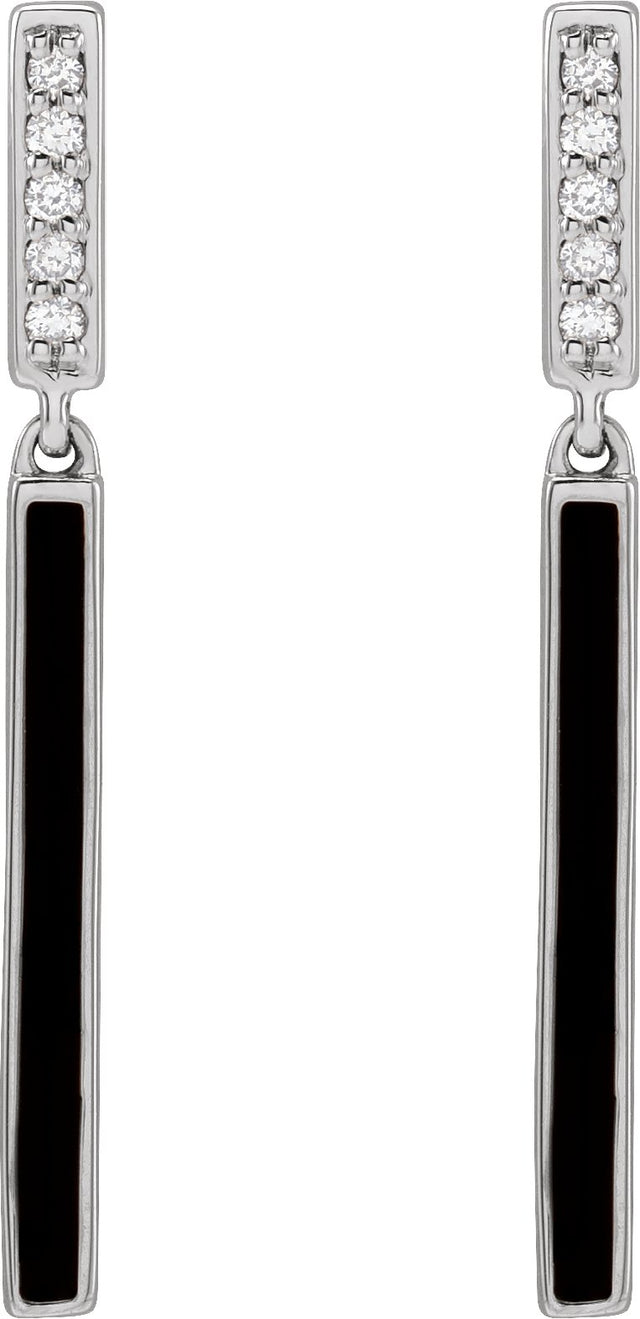 14K Gold Round Natural Diamond Enamel Bar Earrings - White Gold - view 2