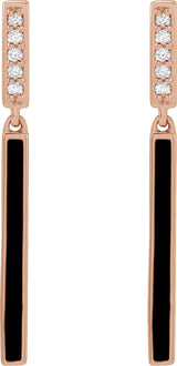 14K Gold Round Natural Diamond Enamel Bar Earrings - Rose Gold - view 2