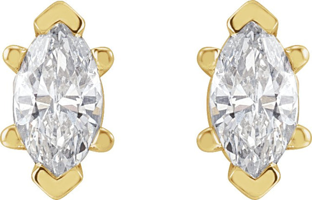 14K Gold Natural Diamond Marquise 6-Prong V-End Stud Earrings - Yellow Gold - view 2