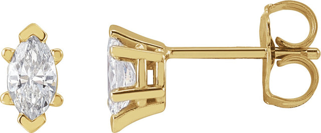 14K Gold Natural Diamond Marquise 6-Prong V-End Stud Earrings - Yellow Gold