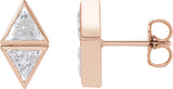 14K Gold Triangle Natural Diamond Two-Stone Bezel-Set Earrings - Rose Gold