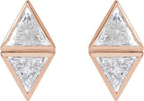 14K Gold Triangle Natural Diamond Two-Stone Bezel-Set Earrings - Rose Gold - view 2