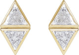 14K Gold Triangle Natural Diamond Two-Stone Bezel-Set Earrings - Yellow Gold - view 2