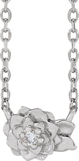 14K Gold Round Natural Diamond Flower Necklace – 0.015 CTW - White Gold