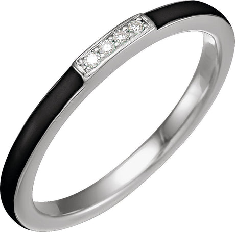 14K Gold Enamel Stackable Ring - White Gold