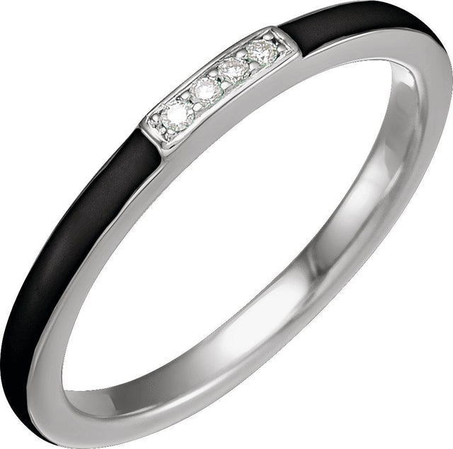 14K Gold Enamel Stackable Ring - White Gold