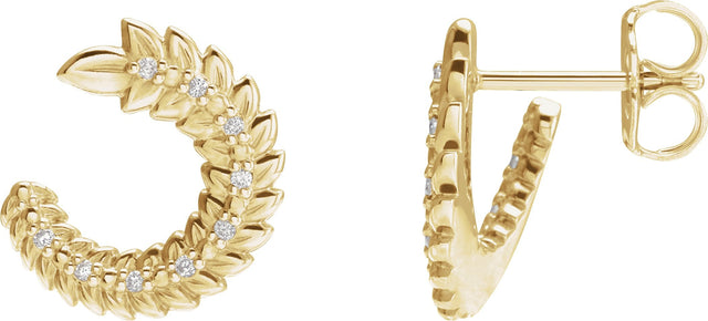 14K Gold Round Natural Diamond Floral Front-Back Hoop Earrings - Yellow Gold