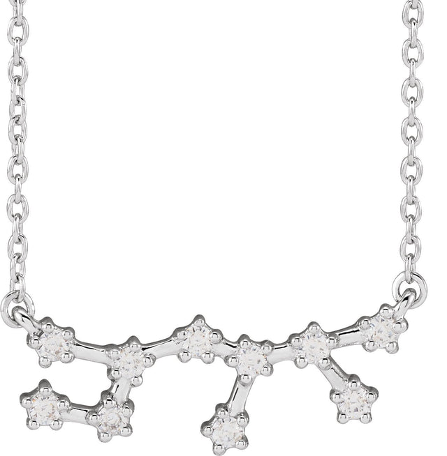14K Gold Round Natural Diamond Constellation Zodiac Necklace - White Gold