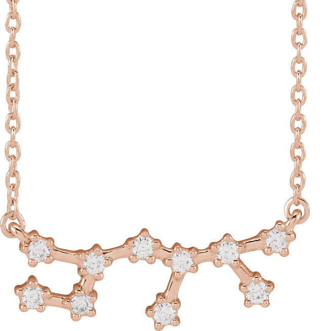 14K Gold Round Natural Diamond Constellation Zodiac Necklace - Rose Gold