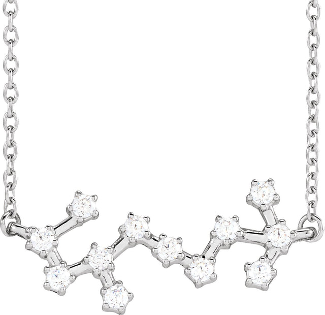 14K Gold Round Natural Diamond Constellation Zodiac Necklace - White Gold