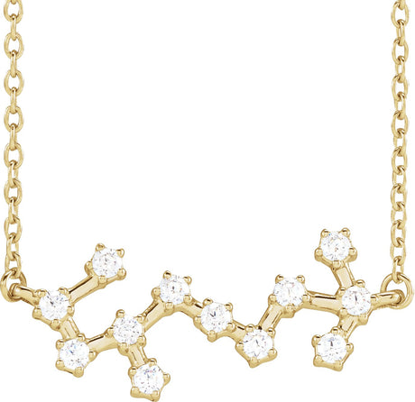 14K Gold Round Natural Diamond Constellation Zodiac Necklace - Yellow Gold