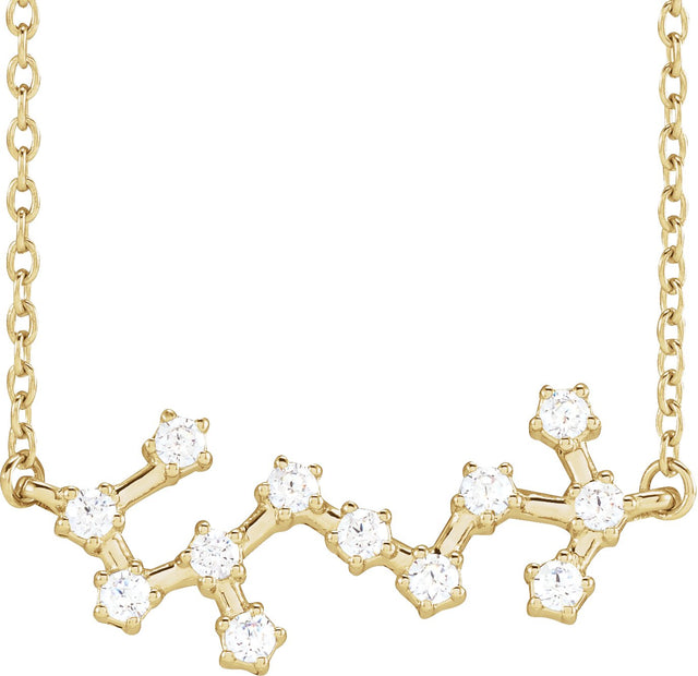 14K Gold Round Natural Diamond Constellation Zodiac Necklace - Yellow Gold