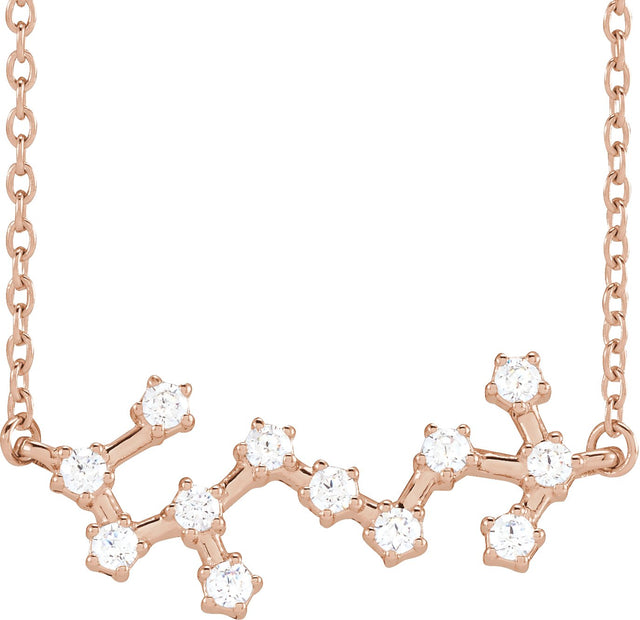 14K Gold Round Natural Diamond Constellation Zodiac Necklace - Rose Gold