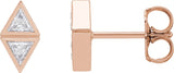 14K Gold Triangle Natural Diamond Two-Stone Bezel-Set Earrings - Rose Gold