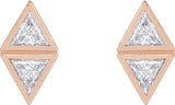 14K Gold Triangle Natural Diamond Two-Stone Bezel-Set Earrings - Rose Gold - view 2