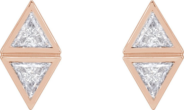 14K Gold Triangle Natural Diamond Two-Stone Bezel-Set Earrings - Rose Gold - view 2