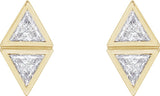 14K Gold Triangle Natural Diamond Two-Stone Bezel-Set Earrings - Yellow Gold - view 2