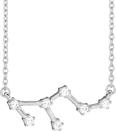 14K Gold Round Natural Diamond Constellation Zodiac Necklace - White Gold