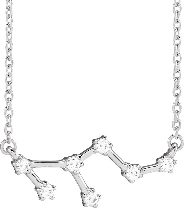 14K Gold Round Natural Diamond Constellation Zodiac Necklace - White Gold