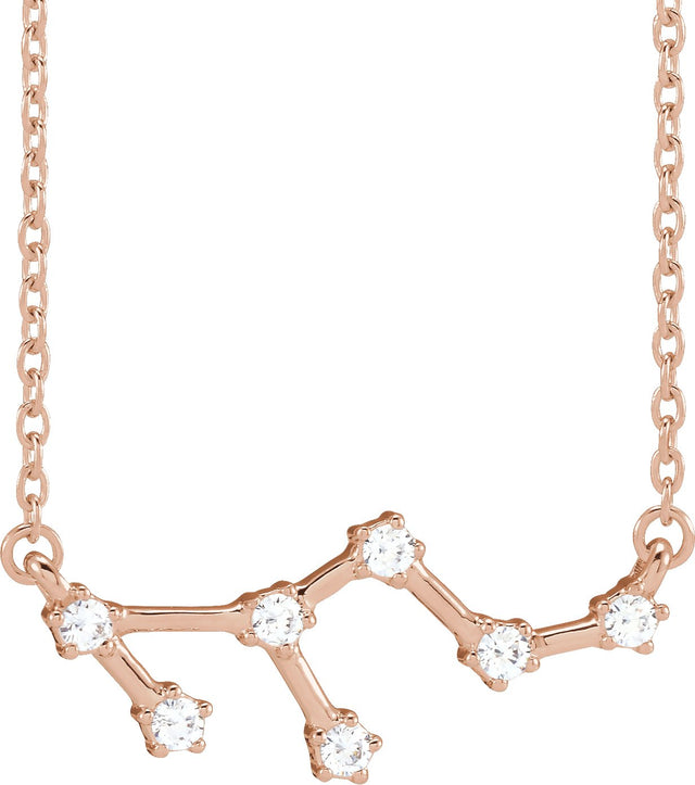 14K Gold Round Natural Diamond Constellation Zodiac Necklace - Rose Gold