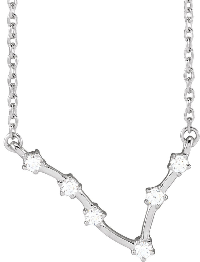 14K Gold Round Natural Diamond Constellation Zodiac Necklace - White Gold