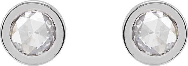 Platinum Natural Diamond Round Bezel-Set Rose-Cut Stud Earrings - view 2