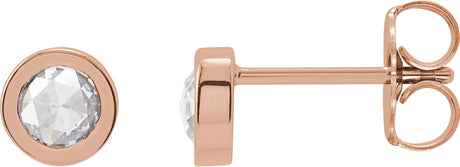 14K Gold Natural Diamond Round Bezel-Set Rose-Cut Stud Earrings - Rose Gold