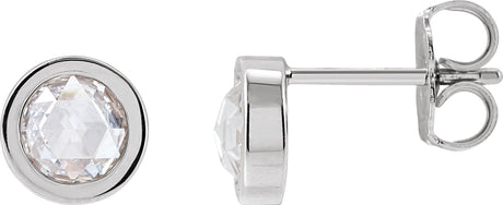 14K Gold Natural Diamond Round Bezel-Set Rose-Cut Stud Earrings - White Gold