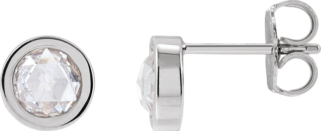 14K Gold Lab-Grown Moissanite Round Bezel-Set Rose-Cut Stud Earrings - White Gold