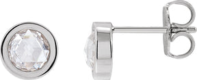 Platinum Lab-Grown Moissanite Round Bezel-Set Rose-Cut Stud Earrings