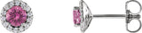 Platinum Natural Pink Sapphire Round 4-Prong Halo-Style Earrings