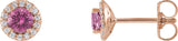 14K Gold Natural Pink Sapphire Round 4-Prong Halo-Style Earrings - Rose Gold