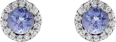 Platinum Natural Tanzanite Round 4-Prong Halo-Style Earrings - view 2