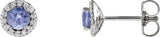 Platinum Natural Tanzanite Round 4-Prong Halo-Style Earrings