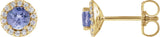 14K Gold Natural Tanzanite Round 4-Prong Halo-Style Earrings - Yellow Gold