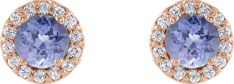 14K Gold Natural Blue Tanzanite Round 4-Prong Halo-Style Earrings - view 2