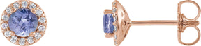 14K Gold Natural Blue Tanzanite Round 4-Prong Halo-Style Earrings
