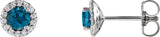 Platinum Natural London Blue Topaz Round 4-Prong Halo-Style Earrings