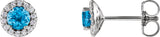 14K Gold Natural Swiss Blue Topaz Round 4-Prong Halo-Style Earrings - White Gold