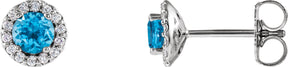 Platinum Natural Swiss Blue Topaz Round 4-Prong Halo-Style Earrings