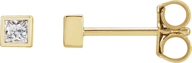 14K Gold Natural Diamond Square Bezel-Set Stud Earrings - Yellow Gold