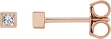 14K Gold Natural Diamond Square Bezel-Set Stud Earrings - Rose Gold